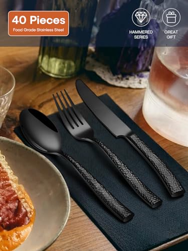 Stapava-40-Pcs-Black-Hammered-Silverware-Set-Stainless-Steel-Flatware-Set-for-8-Mirror-Polished-Cutlery-Include-Forks-Spoons-and-Knives-set-for-Home-Hotel-Dishwasher-Safe-Utensils