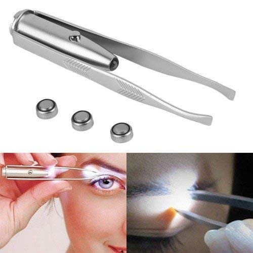 LED-Pinzette Für Augenbrauen – 2 Stück, Rostfreier Stahl, Mit Licht Für Präzises Zupfen