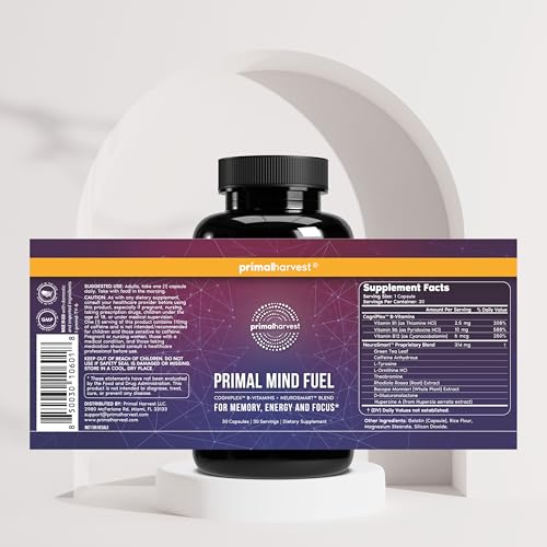 Brain Supplement by Primal Harvest, Primal Mind Fuel Brain Booster for Focus, Energy, Clarity, and Brain Health 30 Capsules Nootropics Brain Support Supplement for Men and Women - Image 4