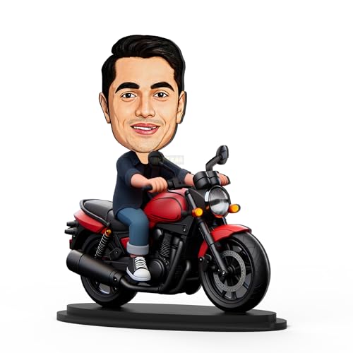 Image of Personalized Gift for Wife, Husband, Girlfriend, Boyfriend, Friends Character Caricature Photo Frame Unique Design Customized Gift for Friends & Family (BIKE RIDER) (7 INCHES)