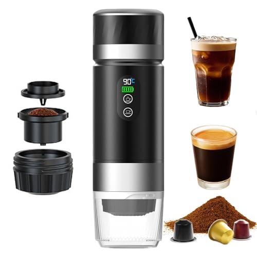 Foreverup Cafetera portátil 3 en 1 con batería, máquina de café espresso con USB, mini cafetera para camping, coche, viaje, compatible con cápsulas y café molido