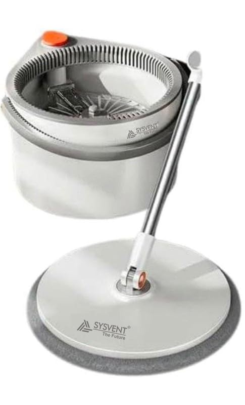 Plastic 360 Spin Mop and Bucket, Super Floor Cleaning Mops and Bucket System Mop Bucket Kit with Retractable Handle, White&Grey (with 2 Refill )
