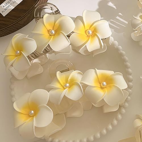 Pinzas de cabello flores hawaianas con perlas grandes miniatura 5