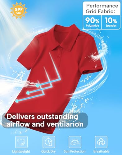 Image of MIVEI Kids' Performance School Uniform Polo Shirt Breathable UPF50+ | Youth Boys Girls Short Sleeve Golf Collared Shirts Grid Dry Fit Wrinkle Free Stretch Lightweight Cool Athletic Button Dress