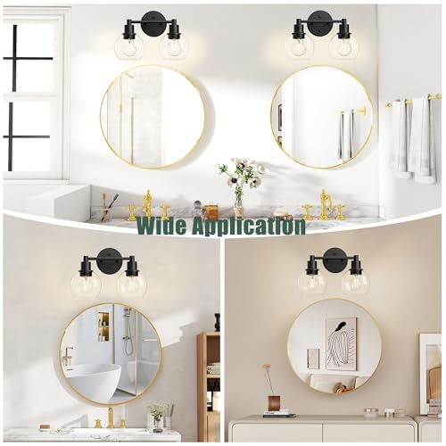 Image of 2 Light Bathroom Light Fixtures Black Vanity Lights, Farmhouse Bathroom Vanity Lights 2-Light Matte Black Globe Bathroom Vanity Lighting Fixture Over Mirror