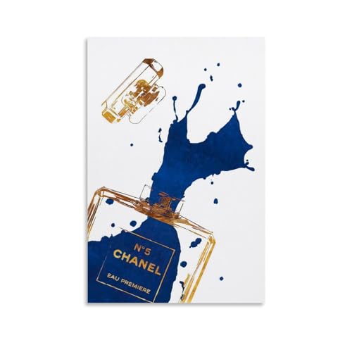 Image of BanLaArt Fashion Gold Perfume Bottle With Navy Blue Splash Canvas Print Poster Decorative Painting Canvas Wall Art Picture Print Modern Family Bedroom Decor 12x18inch(30x45cm), style-1