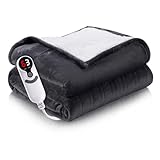 RALYSUN Electric Heated Blanket Throw,50' x 60'Thickened Flannel and Sherpa with 3 Hours Auto-Off & 6 Heating Levels,Home Office Use-Dark Gray