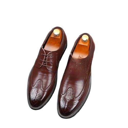 Men's Business Leather Shoes Formal Large Size Shoes Fashion Pointed Lace-up(Dark Brown,40)