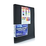 Carpeta de Fundas Active - Portadas Flexibles y con bolsillos interiores, Fundas Ultra Cristal – Incluye Adhesivos indicadores– 100% Reciclable by Office Box. (60 Fundas - Negro)