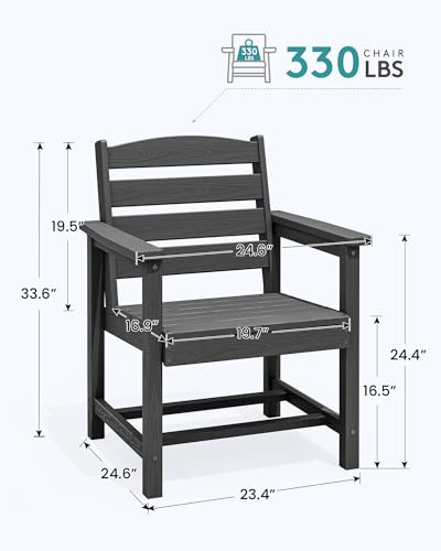 Image of SERWALL Outdoor HDPE Dining Chairs with Arms & Widended Seat, Set of 4, Black