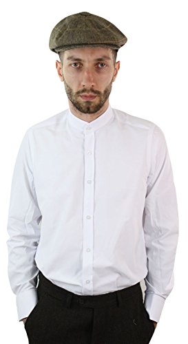 Shelby - Camisa para hombre retro vintage de los años 20 con cuello indio, extraíble con botón Penny, blanco, M