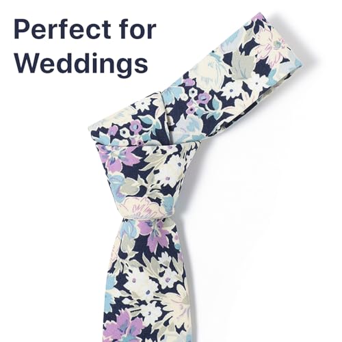 Image of Parquet Mens Floral Tie | Cotton Printed Skinny Necktie for Wedding | Spring & Summer