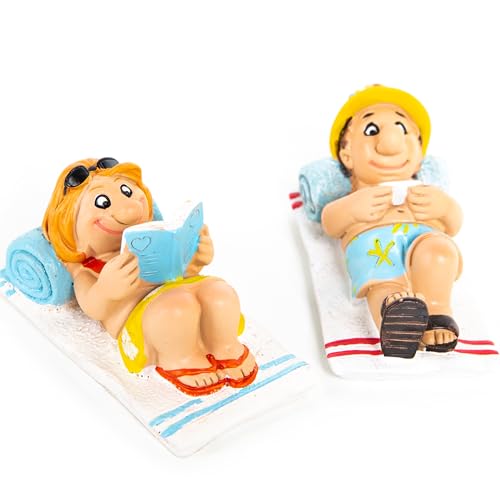 Figuras Decorativas Pareja veraniega, Set de 2: Figuras de Hombre y Mujer, Verano, mar, Playa y Vacaciones, decoración Marinera baño y salón, decoración náutica Interior, Adornos Mesa, 9 x 5 x 5 cm