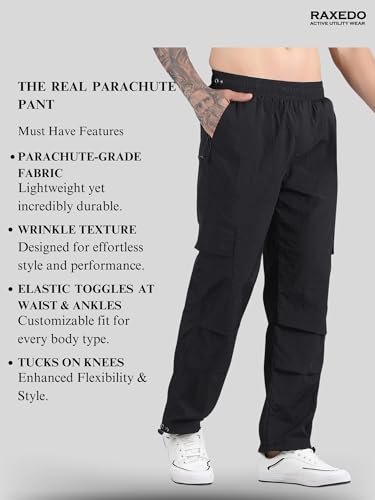 Image of Men's Water-Resistant Parachute Pants | Mens Bottom Wear | Cargo Pants for Men | Korean Pants for Man | Baggy Trackpants | Lightweight Multi-Pocket Utility Fit - Freedom to Move & All-Day Comfort