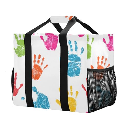 Colorful Handprint Patterns Beach Tote Pool Bags for Women Ladies Large Waterproof Gym Tote Carry On Bag for Weekender Swim Gym Shopping Travel Daily Bag2