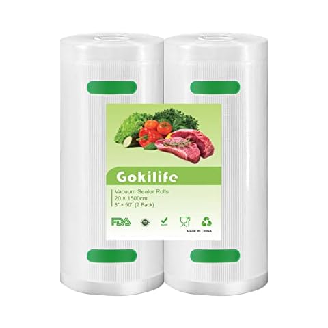 Gokilife Vacuum Sealer Bags, 2 Packs Vacuum Sealer Rolls 20x1500cm Food Vacuum Bags Thick Embossed BPA Free Reusable Vacuum Food Sealer Bags for Food Storage Sous Vide Cooking Cover
