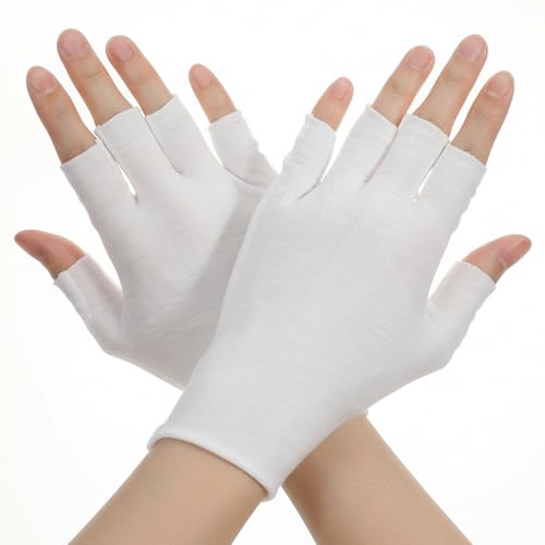 4 Paar Dünne Fingerlose Feuchtigkeitshandschuhe,Baumwollhandschuhe Weiß,Uv Handschuhe,Weich Schutzhandschuhe,für Ekzeme,Händetrocknen,Schlafen,Lotion,Spa,Fahren,Golf,Radfahre