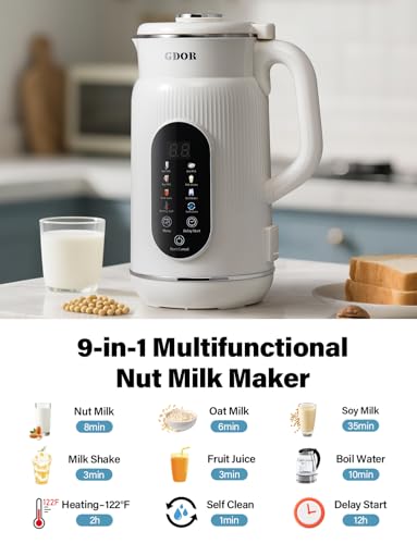 GDOR 42oz Smart Nut Milk Maker, 9-in-1 Plant Milk Machine for Almond, Oat, Soy, Juice & Smoothie, Large Touch Display Blender with Keep Warm, Boil Water, 12H Delay and Self-Cleaning image 3