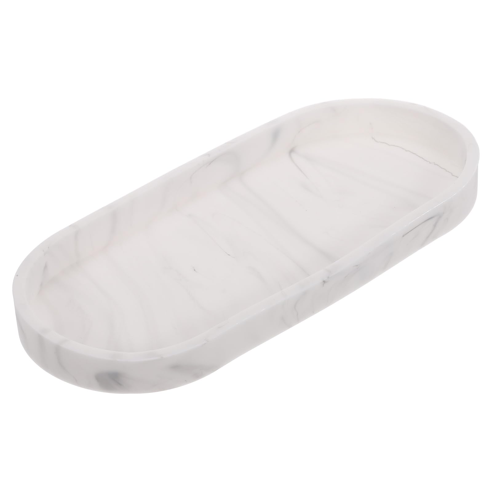 sourcing map Bathroom Vanity Tray, 9.8" x 4" Oval Silicone Soap Dispenser Trays, Shatterproof Kitchen Sink Organizer for Soaps Keys Candle Trinket, Marble White
