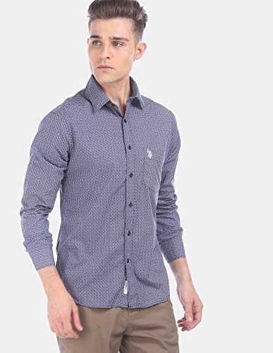 Image of US Polo Association Men's Solid Regular Fit Button Down Shirt (USSH6039H Grey, Blue and Red 3XL)