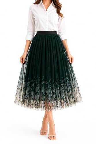 Image of THANYA'S BOUTIQUE Women's Korean Style Midi Skirt | Lightweight Flowy Net Fabric | 33 Inches (Approx) | Pleated Elegant A-Line Flare Skirt | Imported Wear & Casual Outfit for Women & Girls