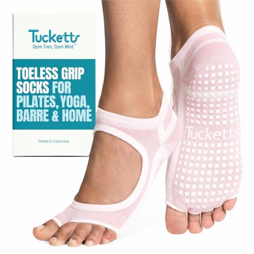 Image of Tucketts Allegro Toeless Pilates Socks with Grips for Women, Non-Slip Open-Toe Grip Socks, Yoga, Barre, Dance, Reformer, Home