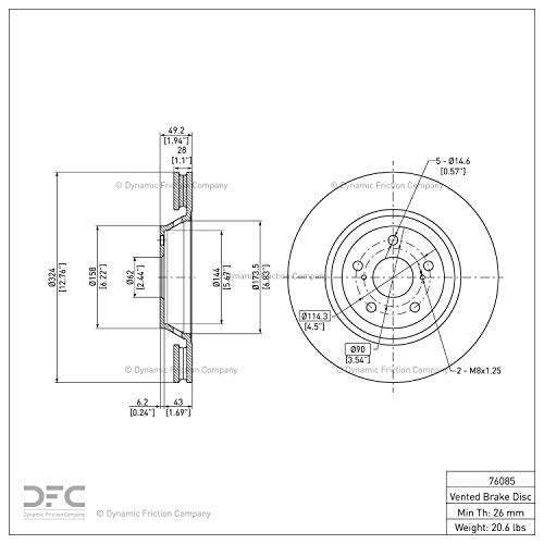 Image of Dynamic Friction Company Front Brake Rotor Fits 2009-2015 Toyota Venza