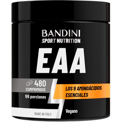 Bandini® EAA Aminoácidos Esenciales 480 TABLETAS - Con 9 Essential Amino Acids - Pre, intra y Post Entrenamiento - Complemento alimenticio para el deporte - Comprimidos - 96 Dosis - Vegan, sin azúcar