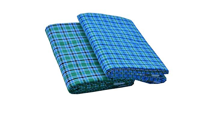 GenericPavan Ecommerce Cotton Checks Lungi for Men Free Size Branded, Stylish, Soft and Comfortable 2.25 Meters Long in Blue color Cotton Pack of 2 Blue Lungi 2-image-1