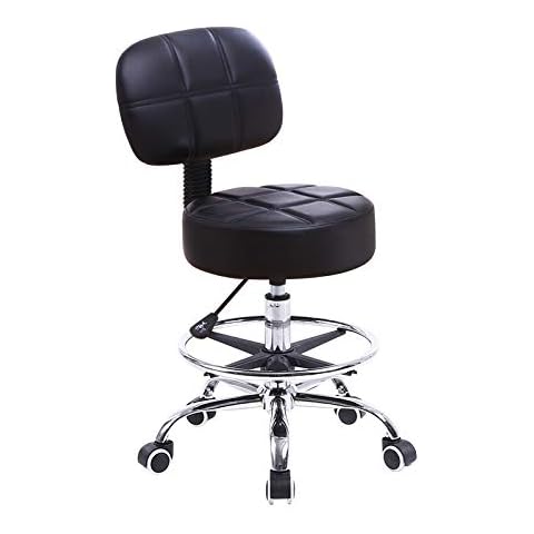 KKTONER Rollhocker Arbeitshocker mit Rückenlehne Höhenverstellbarer 53-68cm Salon Hocker PU Leder Schwarz Cover