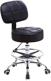 KKTONER Swivel Round Rolling Stool PU Leather with Adjustable Foot Rest Height Adjustable Task Work Drafting Chair with Back(Black)