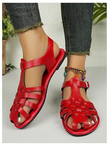 GORGLITTER Women's Mexicanos Huaraches Sandals Closed Toe Ankle Strap Vacation Flat Walking Shoes2