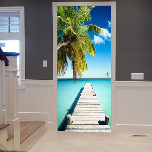 Pegatina Puerta Maldivas Murales Puertas Autoadhesivo Pegatinas para Puertas Maldivas Puerta Pared Mural 3D Interiores Decorativas Papel Pintado Pegatinas de Pared 80x200 cm m2451