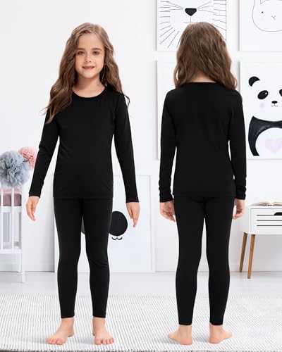 Silkfly 2 Pack Girls Thermal Underwear Set Fleece Lined Thermals Top and Bottom Base Layer for Girls Winter2