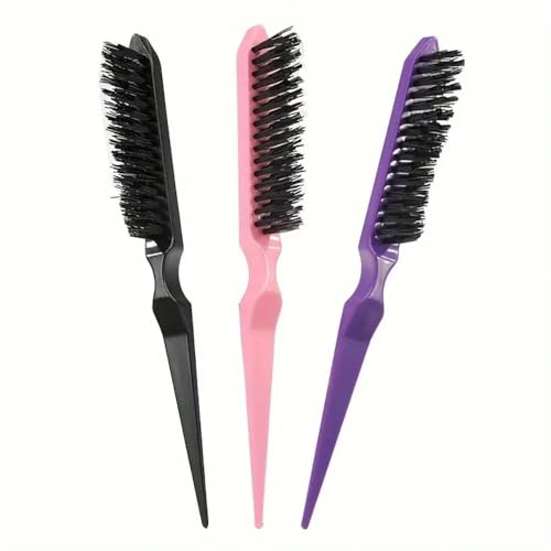 3 Cepillos Profesionales - Peine de Cola con Púas para Crepar y Peinar - Cepillo anti-frizz - Cepillo estilizador - Distribuye Aceites Naturales, Ideal para Dar Volumen - Ligero (Pack)