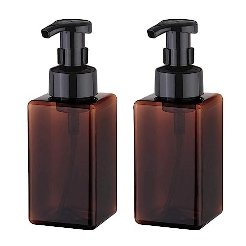 Apstaqeoo Foaming Soap Dispenser, 2Pcs 450ml Hand Soap Dispenser Refillable Foam Soap Liquid Pump Bottles Empty Plastic Shampoo Body Wash Container for Bathroom, Kitchen, Hospital, Clinic (Brown)