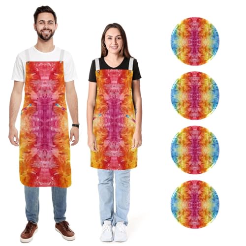 Tablier en lin arc-en-ciel coloré pour cuisiner en famille ou animer vos ateliers barbecue