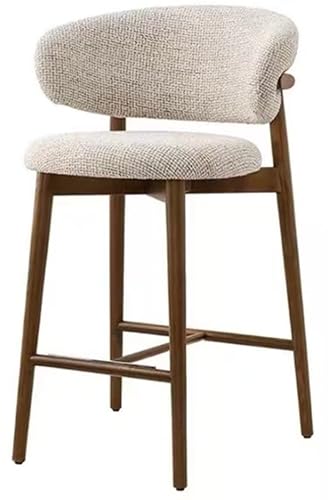 Hanaiette Mid-century Bar Chair Breathable Fabric Bar Chair Curved Backrest with Metal Legs High-density Sponge Cushion Kitchen Island Stools (Beige with Walnut metal legs 65cm Metal)