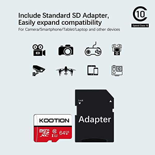 Kootion 5-Pack 64Gb Micro Sd Card Class 10 Micro-Sdxc Memory Card Uhs-I, High Speed Flash Tf Card For Security Camera/Smartphone/Drone/Dash Cam/Tablet/Pc, C10, U1, 64Gb 5Pack #TOP3
