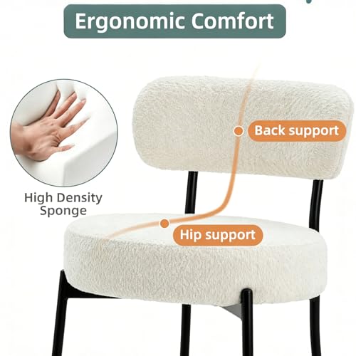 Image of Counter Height Bar Stools, Boucle Upholstered Bar Stools with Back and Footrest, 30 Inch Counter Stools Metal Frame, Heavy Duty Modern Bar Chairs for Kitchen Island, White Barstools Set of 6