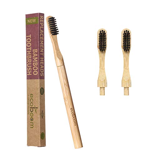 ecoboom Bamboo Toothbrush Eco-friendly with Replaceable Heads for Biodegradable Soft Bamboo Charcoal Bristle, for Men, Women & Kids, Zero Waste Gift