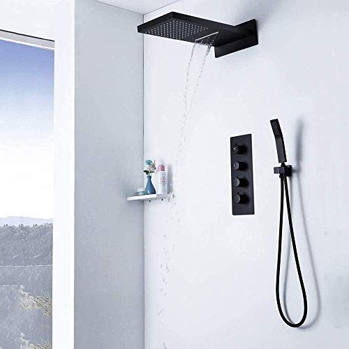 Ducha Conjunto de ducha Cuarto de ba�o Negro Oscuro Montado en la pared Temperatura horizontal Conjunto de ducha de lluvia Ducha de ba�o Suministro de agua
