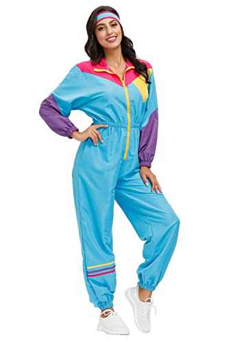 Corewo Womens 80S Tracksuit Retro Hip Hop Windbreaker Women Disco Tracksuit Sets Colorblock One Piece Outfits Set thumb #5