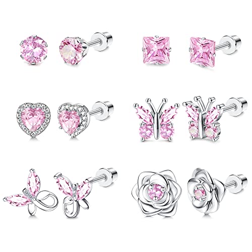 Thunaraz Hypoallergenic Birthstone Stud Earrings For Women Butterfly Flower Heart Cz Screw Back Earrings Jewelry Gift For Birthday Christmas #TOP20
