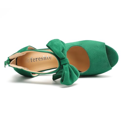 Image of fereshte Women's Bow Chunky Heel Sandals, Platform High Heel, Peep Toe, 3.94 Inch Block Heel