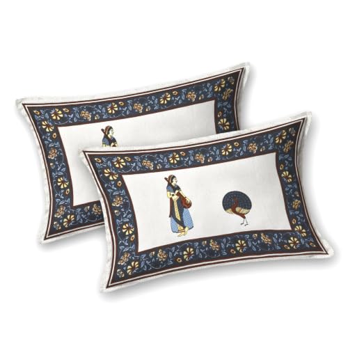Image of 240 TC 100% Cotton Bedsheet for Double Bed King Size with 2 Pillow Covers | Breathable & Super Soft Rajasthani Sanganeri Jaipuri Printed Bed Sheet -100 * 108 Inches (Jaipur Gharana)
