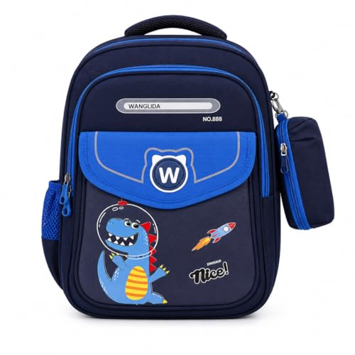 Mochila Escolar Infantil, Sereia e Dinossauro, com Estojo Removível, Alças Acolchoadas, Bolsos Laterais