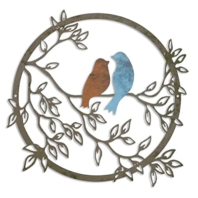 Ferraycle Metal Wall Art Bird on Tree Branch Bird Wall Silhouette Bird Wall Art Decor for Living Room Garden Bedroom Office Home Wall Housewarming Party Decor (Vivid Color)