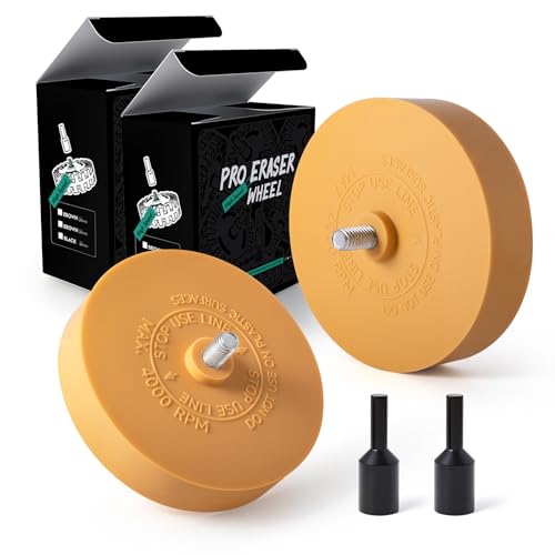 FOSHIO 2 Pack Decal Remover Eraser Wheel with Adapter 4 inch Rubber Eraser Wheel for Drill Removes Car Decal Vinyl Tape Graphics Pinstripe Sticker Adhesive Remover (2 Pack Solid)
