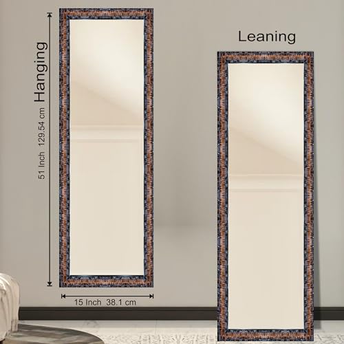 Image of Creative Arts n Frames 15x51 inch Textured Brown Mosaic Long Fiber Wood Wall Hanging Mount HD Mirror Home Decor Items Living Room Bathroom Bedroom Hotel Office (Textured Brown Finish Color HD Mirror)
